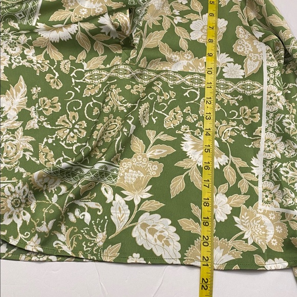 Pleione Olive Floral Print Green Beige White Long Sleeve Blouse Size XL - Picture 7 of 7